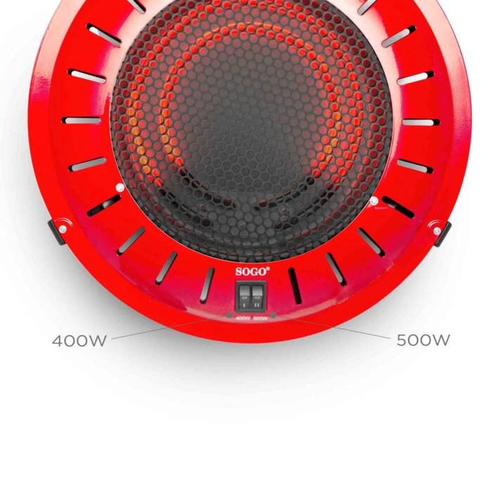 Stufa elettrica a carboni ardenti 900W, 2 filamenti carbonio riscaldamento istantaneo, corpo metallo verniciato rosso - SOGO