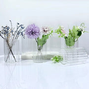 Set di vasi mini per decorazione di tavola, 6 pezzi, cilindri in vetro, decorati a strisce, altezza 10 cm, set di vasi mini in vetro per fiori come decorazione di tavola, regali per ospiti, decorazione di matrimoni.