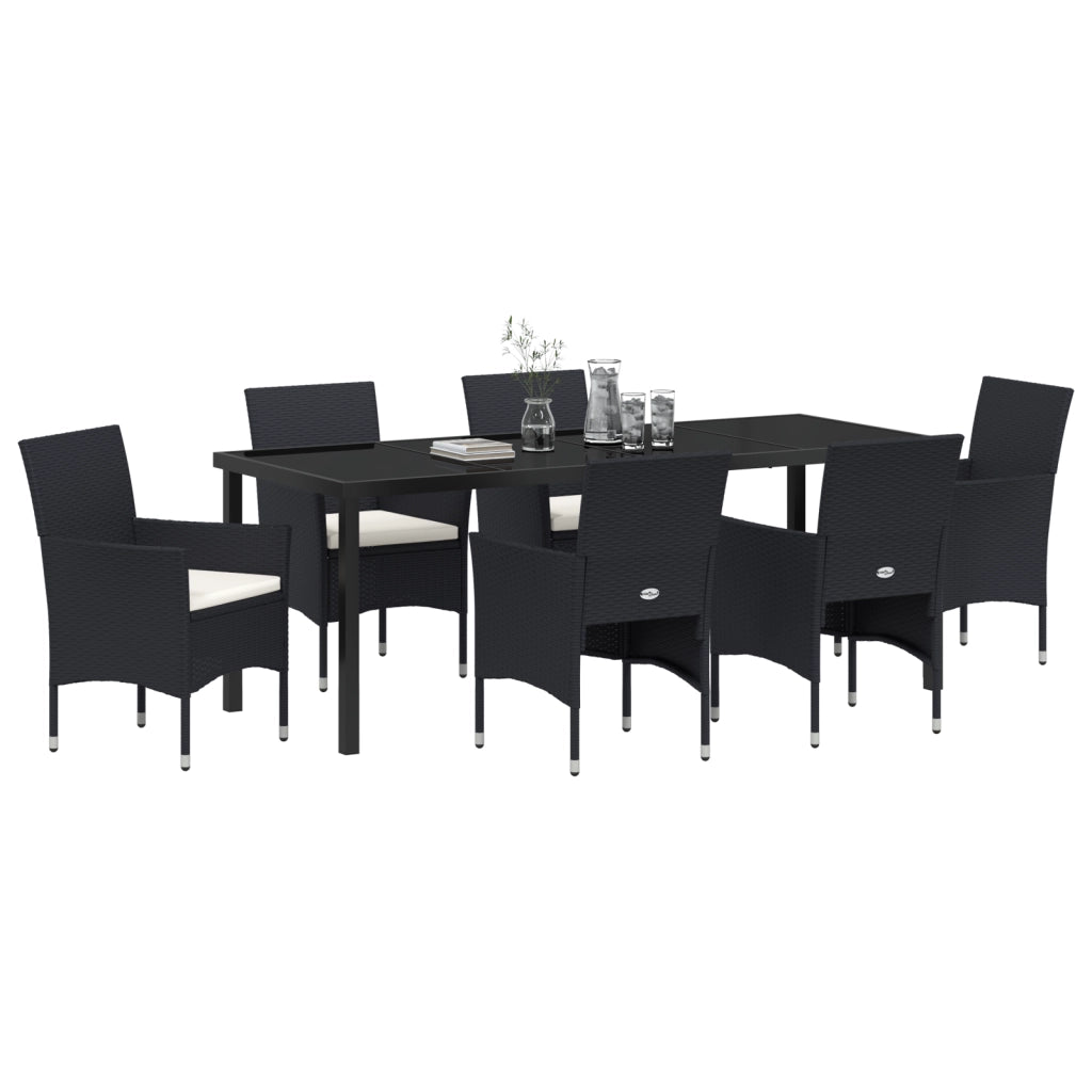 Set da Pranzo da Giardino 7 Pezzi Nero Polyrattan