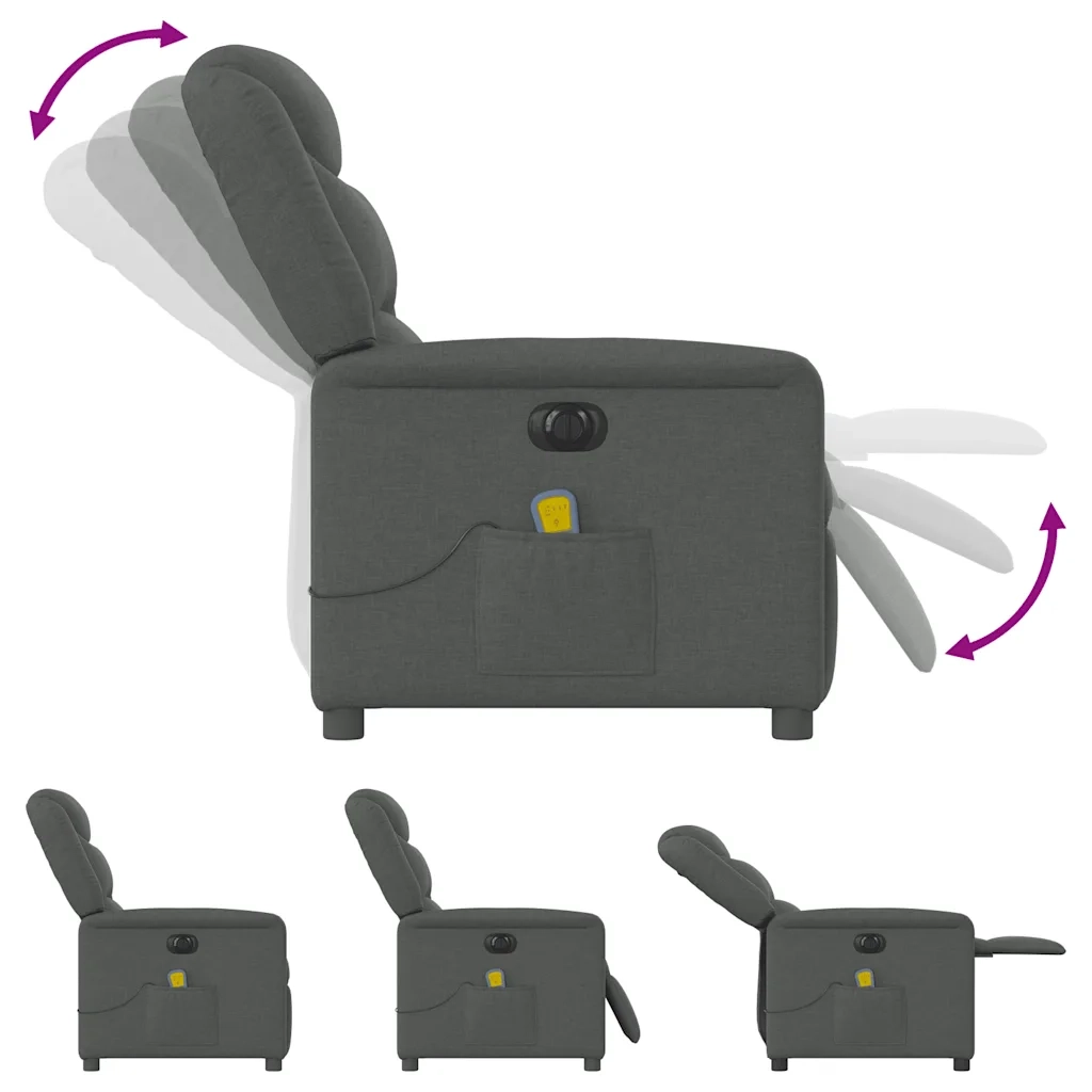 Divano Sedia-Poltrona Reclinabile Massaggio Elettrica Grigio Scuro Tessuto 779246