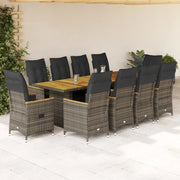 Set BistrÃ² da Giardino 11 pz con Cuscini in Polyrattan Grigio
