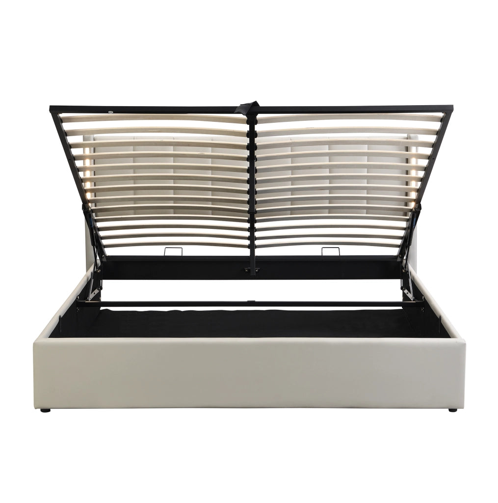 Letto imbottito 140x190 cm con LED; USB Type-C; testiera regolabile; PU grigio