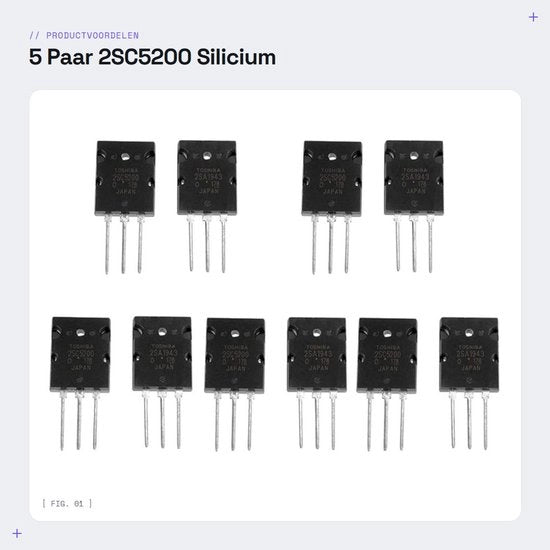 5 Paia Transistori PNP a Silicio 2SC5200 - Transistori di Potenza - Nero - Componenti Elettronici di Alta Qualità - Adatto per...