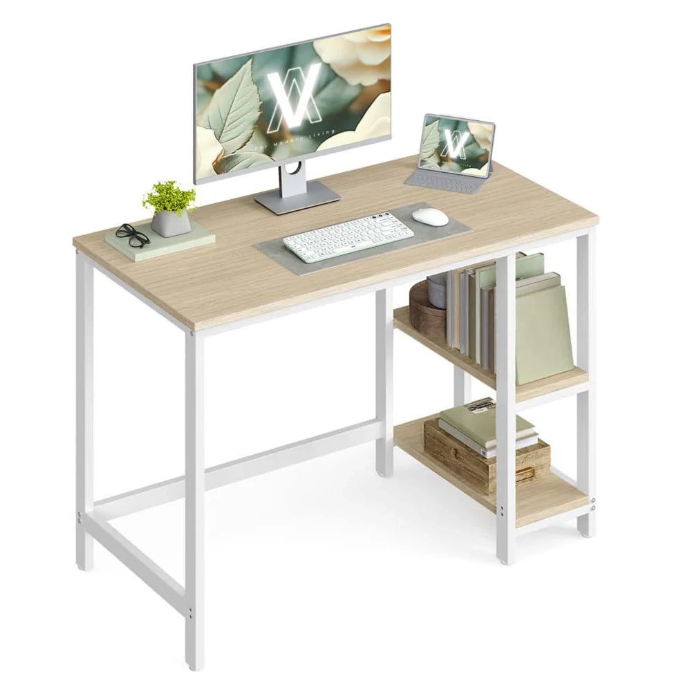 Scrivania per computer/tavolo da studio con ripiano a 2 livelli (sinistro o destro) per ufficio/soggiorno struttura in metallo in stile industriale beige 12_0004666