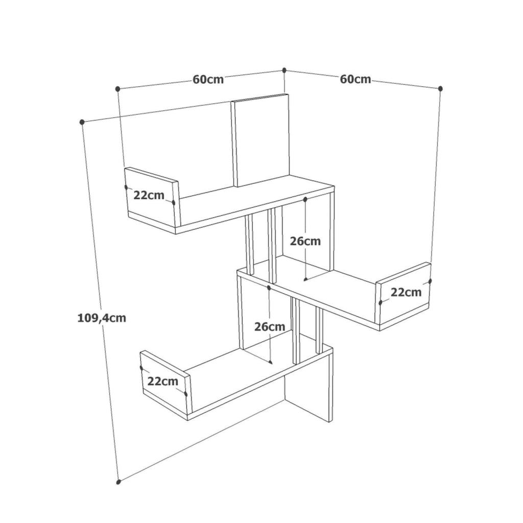Mensola Domitilla, Scaffale, Ripiano a muro, Scaffalatura multiuso, 60x60h109 cm, Quercia