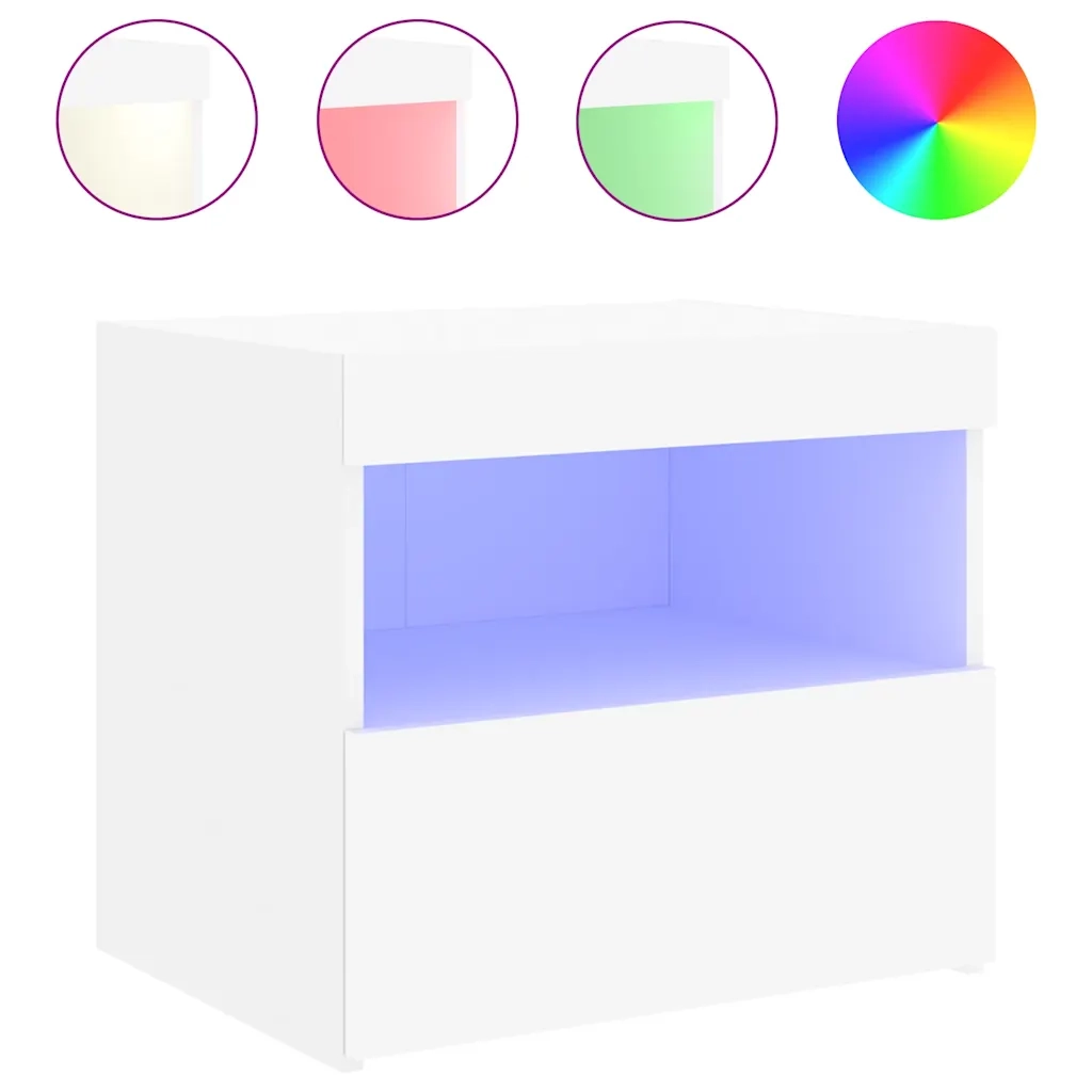 Comodino con Luci LED-Tavolino da notte Bianco 50x40x45 cm