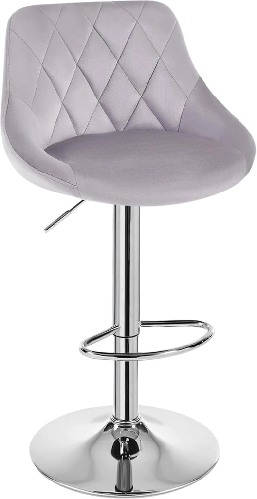 Sgabelli cucina, Sgabelli da Bar Set di 4, Sedia da Bar Girevole Regolabile in Altezza, con Schienale Poggiapiedi, Sgabello in Velluto da Cucina, Grigio chiaro, BH438hgr-4