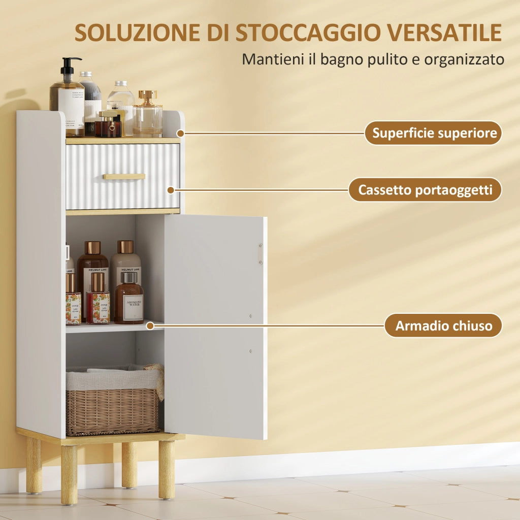 Mobile da Bagno Stretto con Mensola Regolabile Bianco