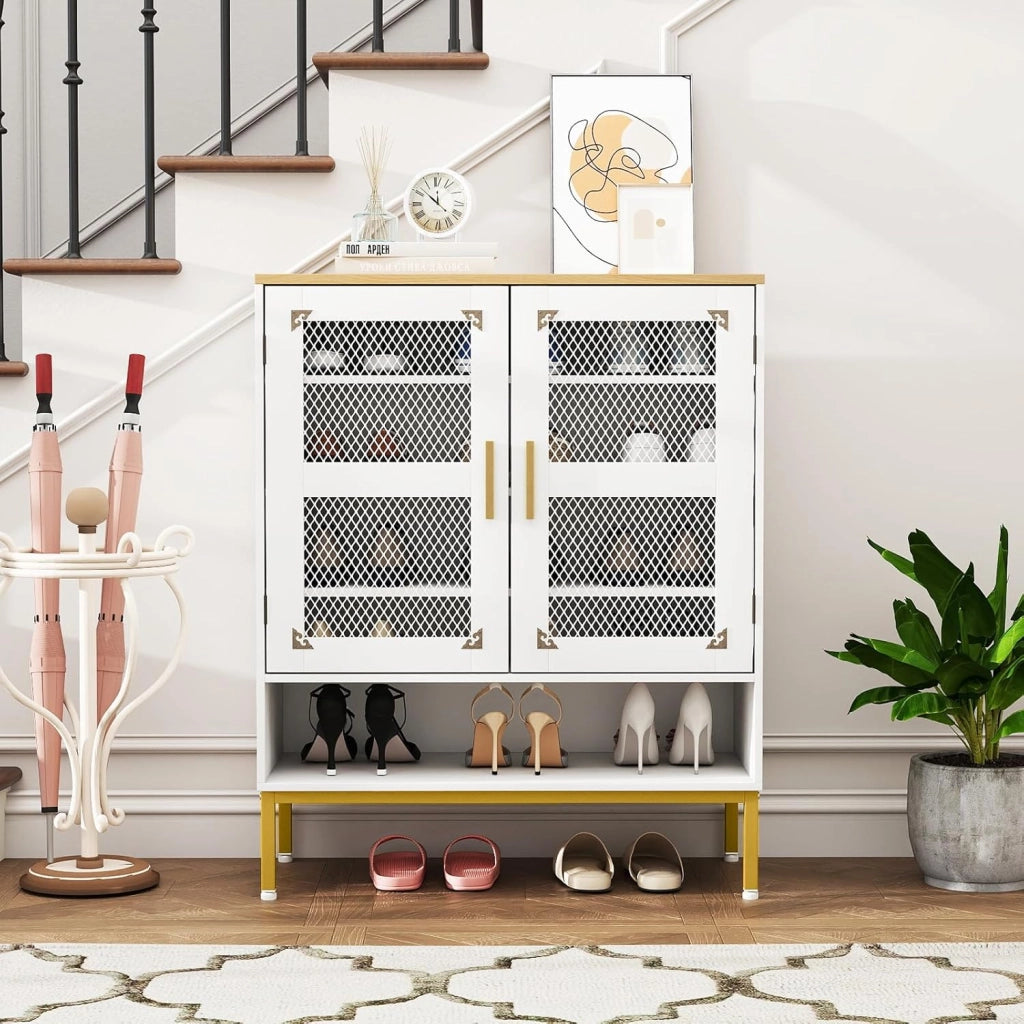 Scarpiera a 5 Livelli, Armadio Porta Scarpe con Porte in Rete, Ripiani Regolabili e Gambe in Metallo Per Ingresso, Corridoio, Armadio e Soggiorno (Bianco,70x35x93 cm)