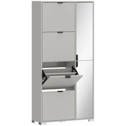 Scarpiera con Specchio 82x30x168 cm 4 Cassetti Ribalta e Armadietto 2 Ante in MDF Grigio