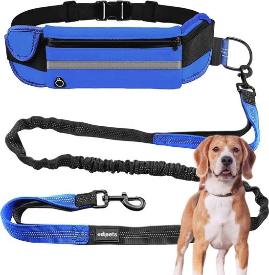 Cintura per cani retrattile manuale senza tirare elastica 160-220 cm per cellulare (Blu)