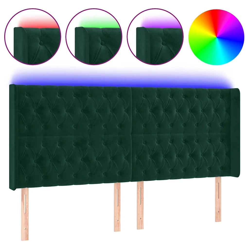 Testiera a LED Verde Scuro 183x16x118/128 cm in Velluto cod mxl 121803