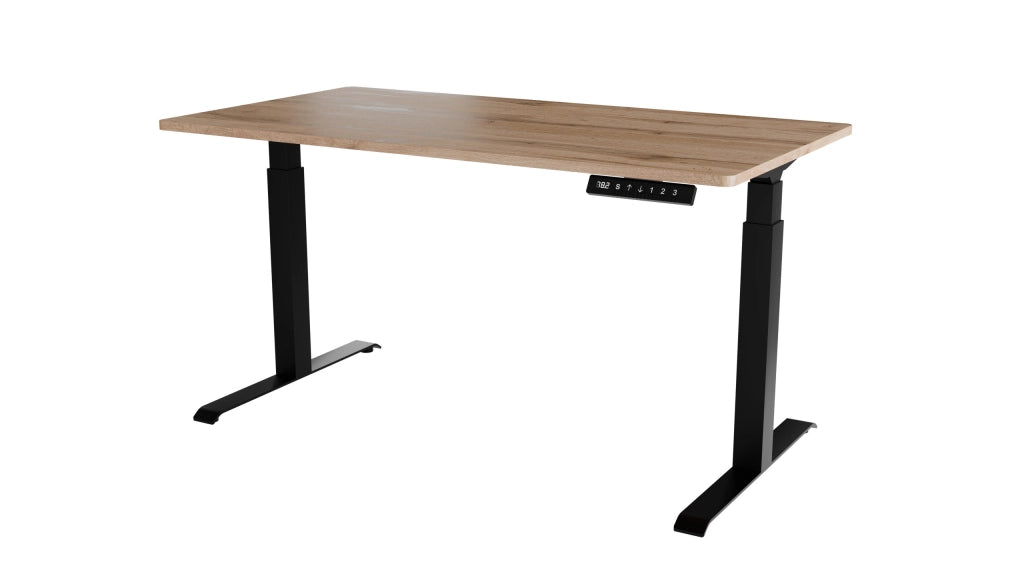 SCRIVANIA ELETTRICA REGOLABILE NOOM SCRIVANIA LUNGA MOTION 150 GAMBE NERE PIANO IN ROVERE WOTAN MOON