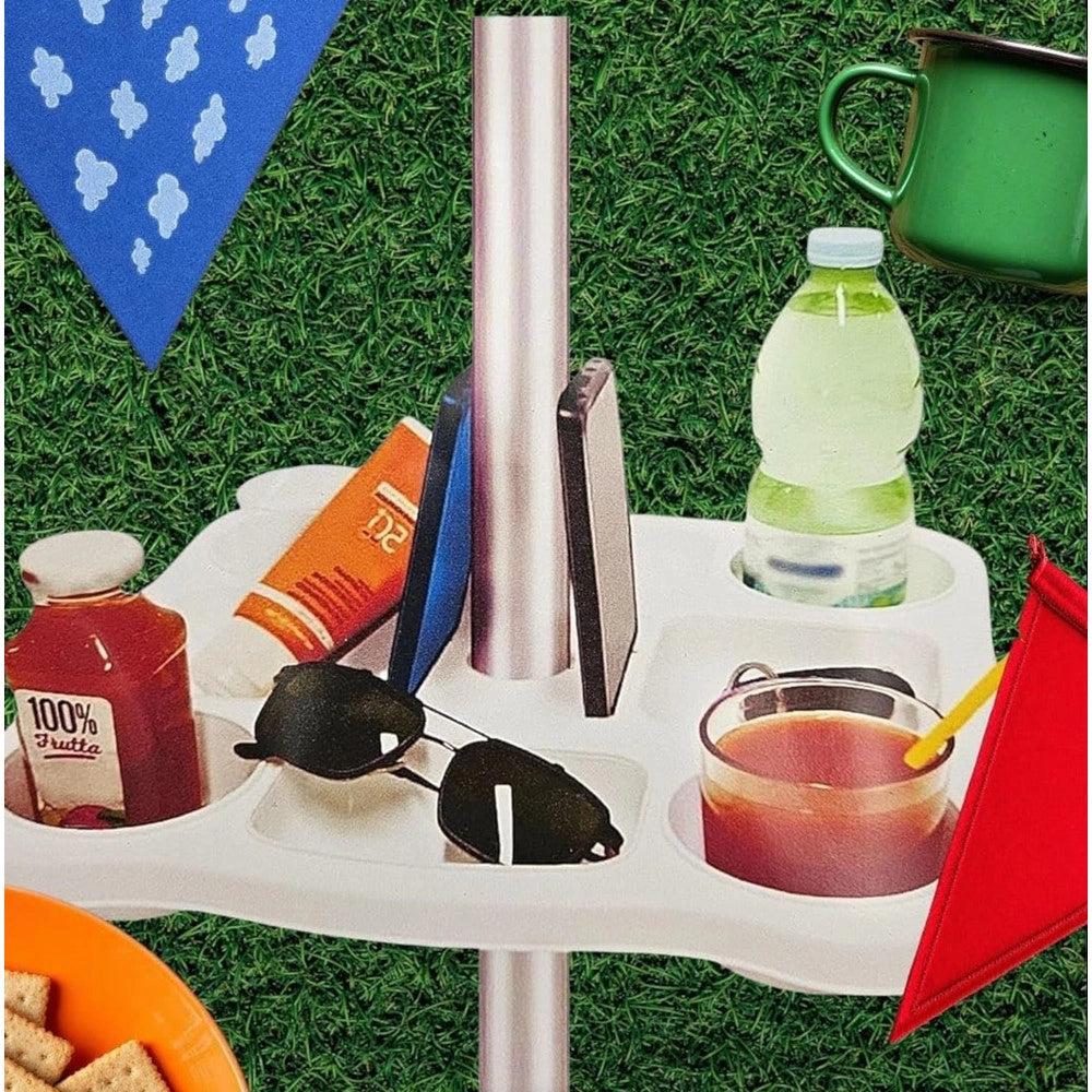 Trade Shop - Tavolino Vassoio Per Ombrellone Con Portabicchieri Scomparti Porta Snack Smartphone 670552a -