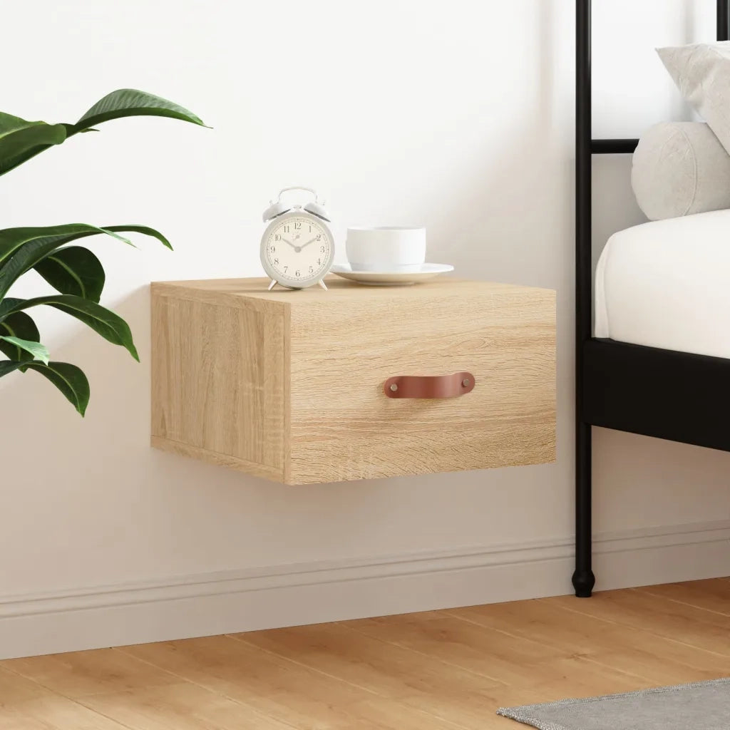 Comodino a Muro-Tavolino da notte sospeso Rovere Sonoma 35x35x20 cm 990245