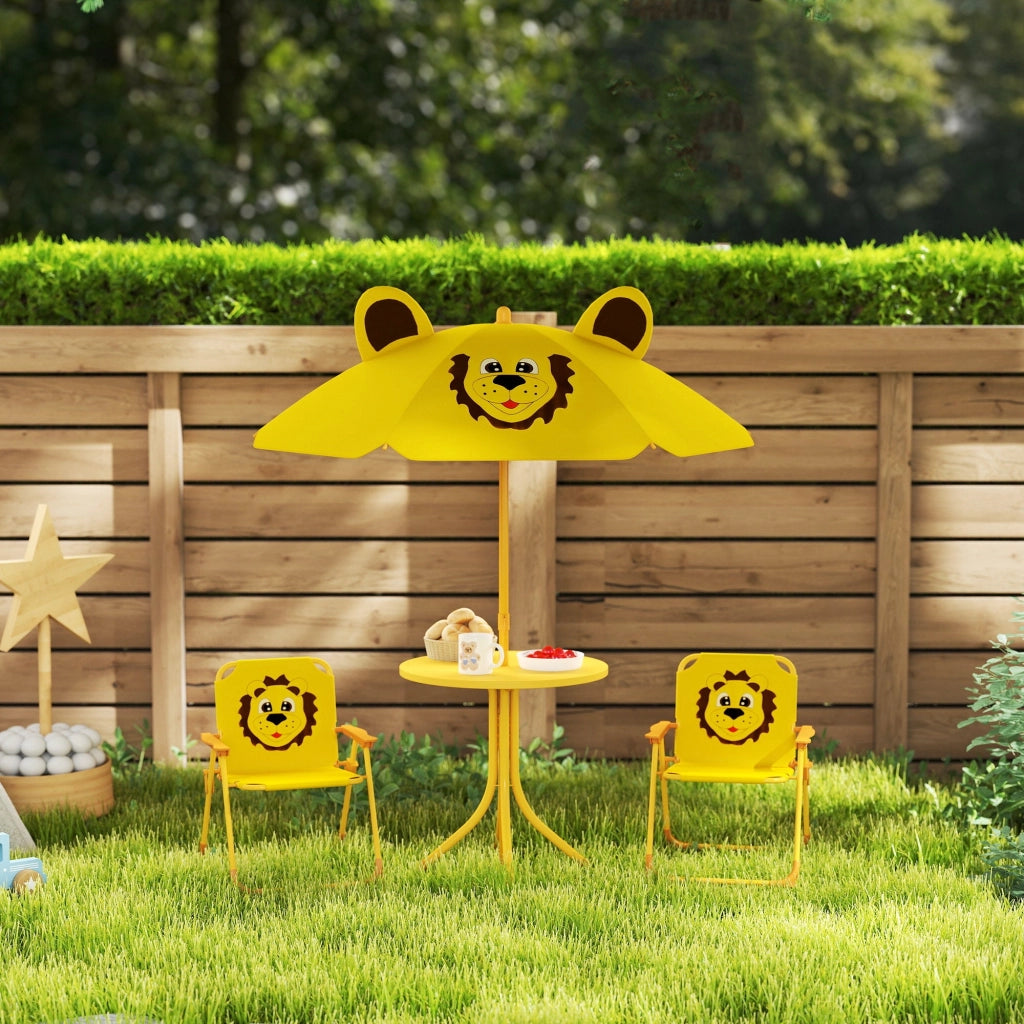 Set da Giardino per Bambini 2-5 Anni con Tavolino 2 Sedie e un Ombrellone Giallo