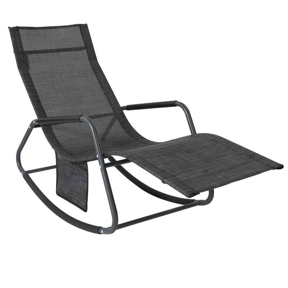 SoBuy Dondolo da Giardino Sedia a Dondolo da Esterno Lettino Prendisole con Tasca Laterale Poltrona da Giardino Sdraio per Patio Balcone Campeggio Spiaggia Nero/Grigio 143x57x85 cm OGS47-MS