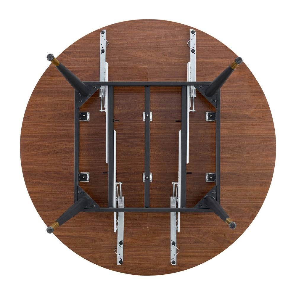 Tavolo da Pranzo Allungabile Rotondo a Ovale ¨C MINIMAL ¨C MDF Nero/Noce, Gambe in Metallo