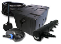 Set filtro per laghetto da 60000l Chiarificatore 72W Pompa ECO 40W Tubo 25m Pompa da fontana