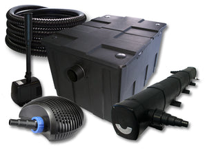 Set filtro per laghetto da 60000l Chiarificatore 72W Pompa ECO 40W Tubo 25m Pompa da fontana