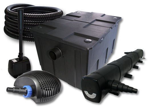 Set filtro per laghetto da 60000l Chiarificatore 72W Pompa ECO 40W Tubo 25m Pompa da fontana