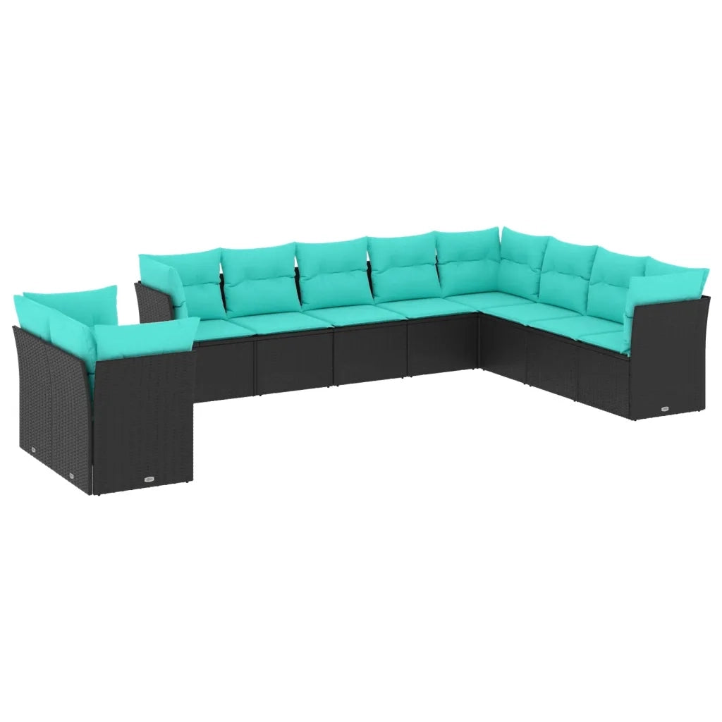 Set Divani da Giardino 10 pz con Cuscini Nero in Polyrattan 3217857