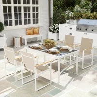 Set da Giardino con Tavolo da Pranzo in Vetro Rettangolare e 4 Sedie con Braccioli, Multicolore