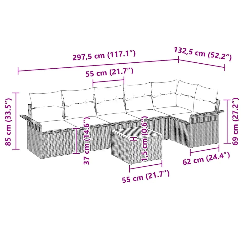 Set Divano da Giardino con cuscino 7 pcs Beige polyrattan 3347336