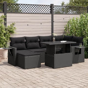 Set Divani da Giardino con Cuscini 7pz Nero Polyrattan