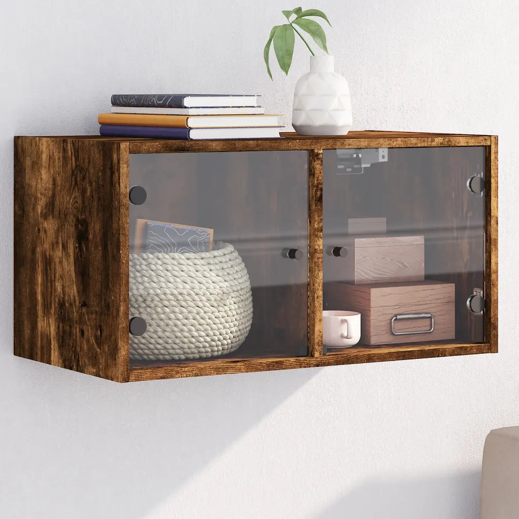 Armadietto a Muro | Mobile a Muro con Ante in Vetro Rovere Fumo 68,5x37x35 cm