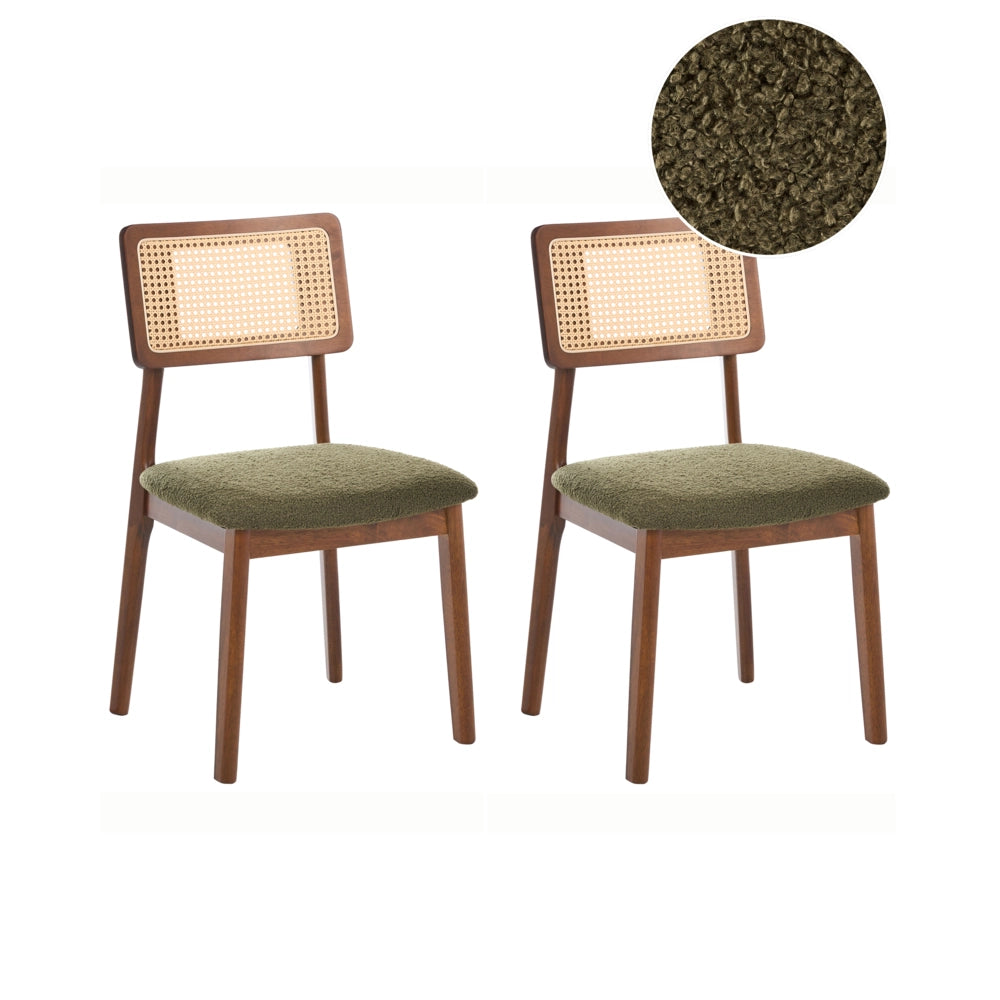 Set di 2 Sedie da Pranzo Marroni in Tessuto Bouclé con Seduta Imbottita Schienale in Tessuto e Struttura in Legno