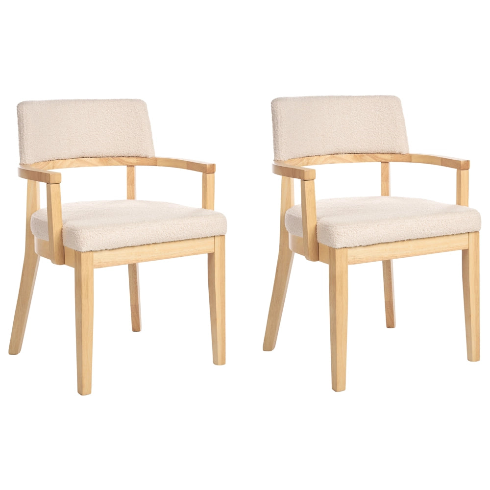 Set di 2 sedie da pranzo in legno chiaro e tessuto boucle di poliestere beige Gambe in legno di gomma Stile retrò tradizionale