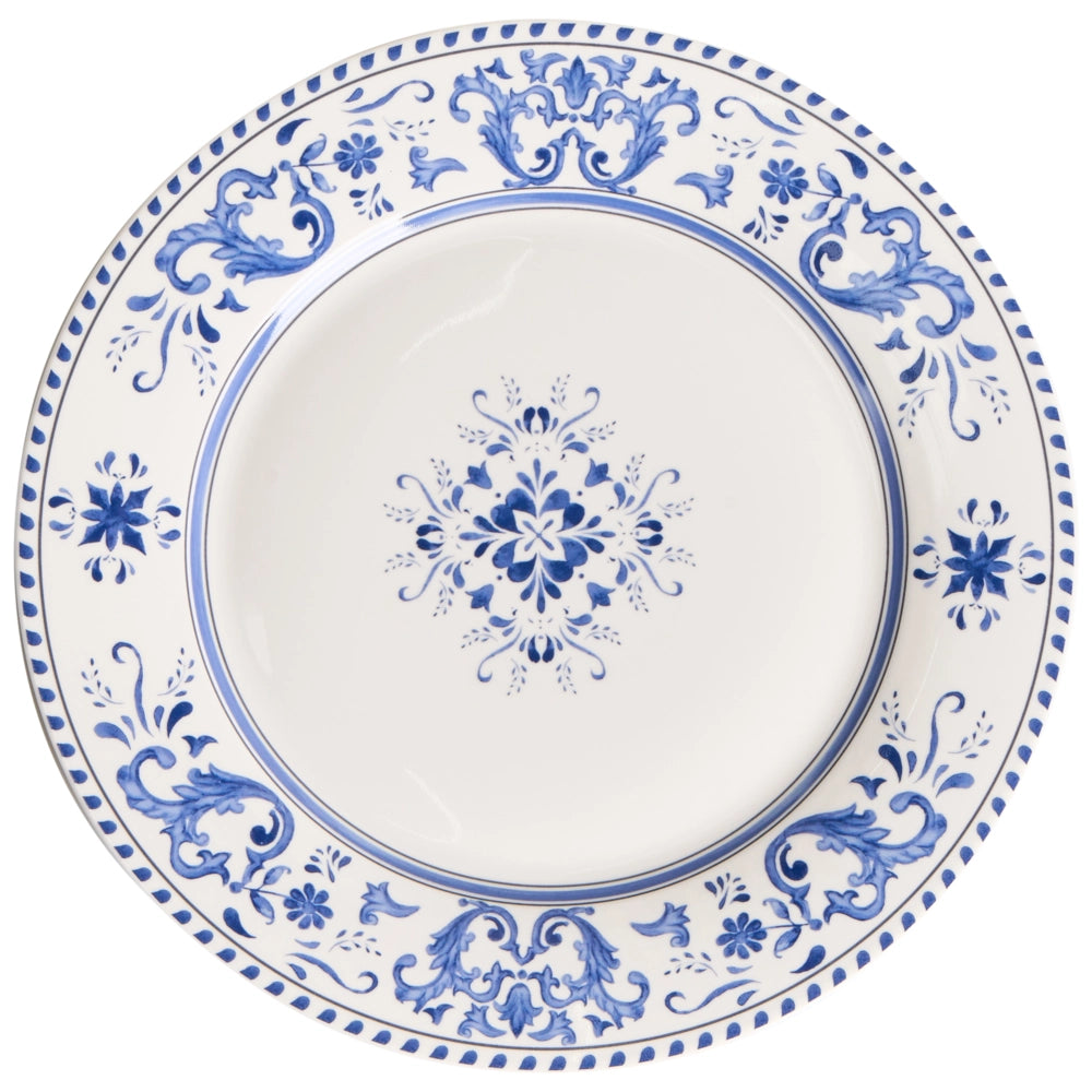 Set da 12 stoviglie in porcellana con motivo astratto bianco e blu, con finitura smaltata, per cucina e sala da pranzo