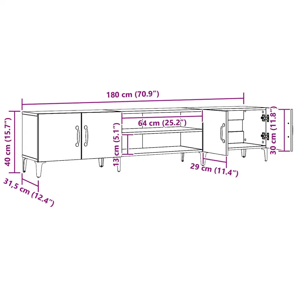 Mobile TV Rovere Artigianale 180x31,5x40cm in Legno Multistrato