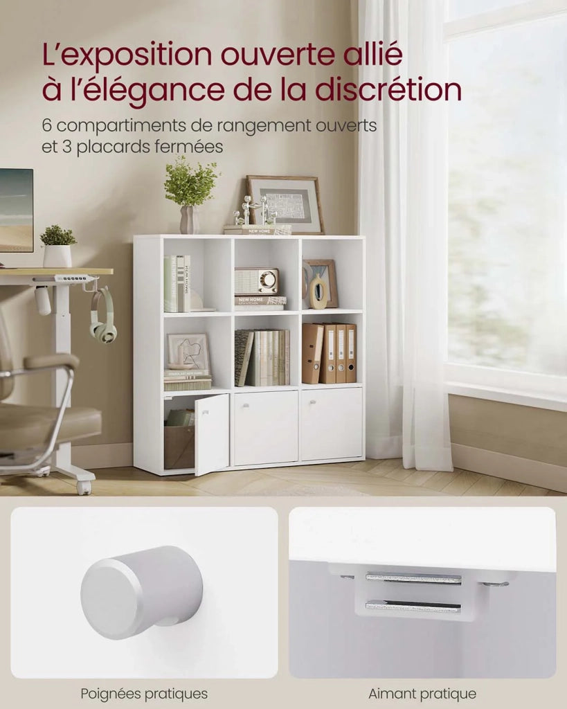 Libreria in legno ripiano portaoggetti per libri e DVD 97,5 x 30 x 97,5 cm colonna portaoggetti scaffalatura per ufficio in casa 3 armadietti inferiori bianco 12_0004234