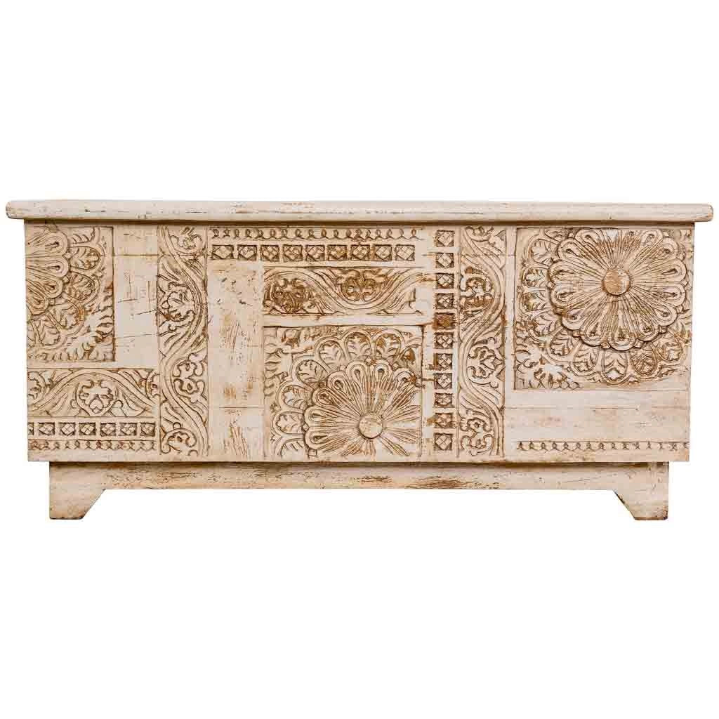 Baule in legno beige fatto a mano, 100x40x46h cm