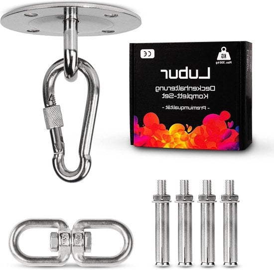 Haken per plafondo per peso massimo 300 kg - adatto per sedile da parete e sacco di boxe - uncino in acciaio inox certificato TÜV SÜD