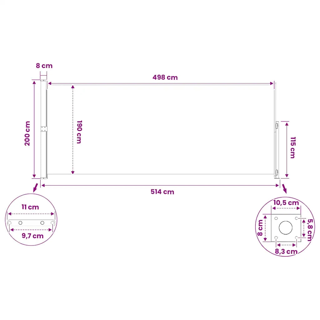Tenda da Sole | Tenda laterale Retrattile per Patio 200x500 cm Grigia