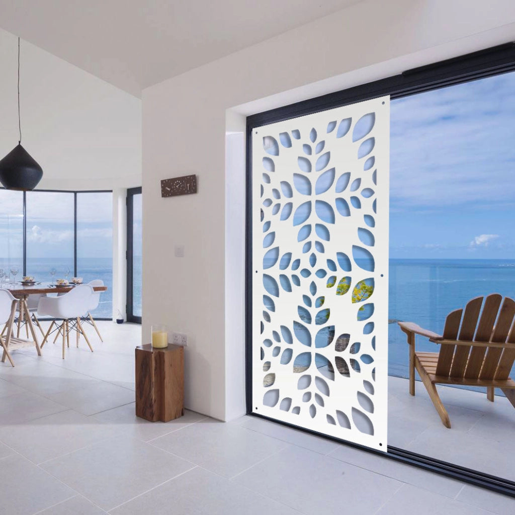 LEAVES - Pannello in PVC traforato - Parasole Misura: 98x198 cm, Colore: bianco