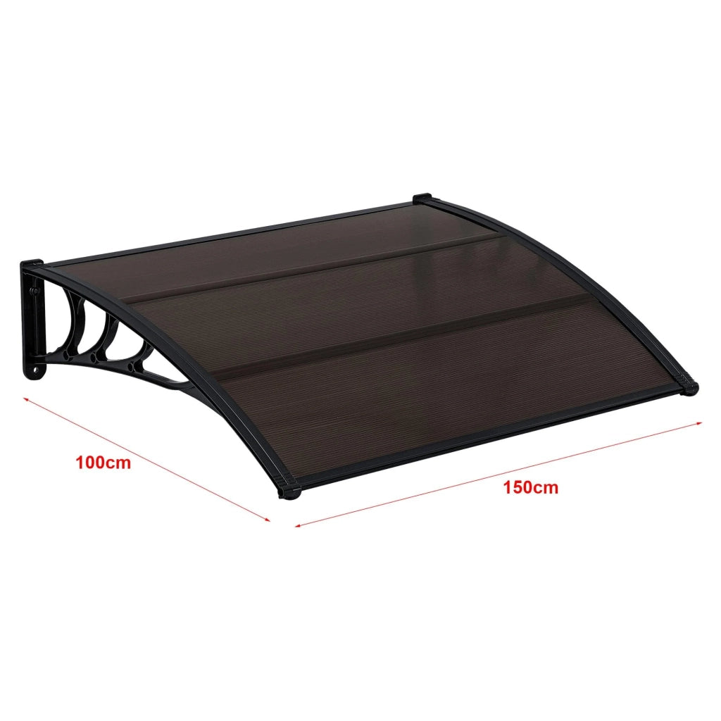 Pensilina/tenda per porta d'ingresso in policarbonato/alluminio ABS resistente alle intemperie 150 x 100 cm nero/marrone 03_0004669