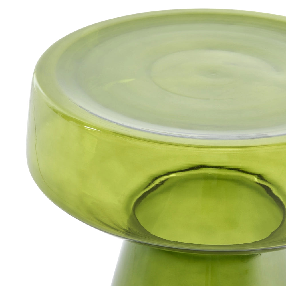 Tavolino moderno in vetro trasparente verde di forma rotonda soggiorno salotto camera da letto