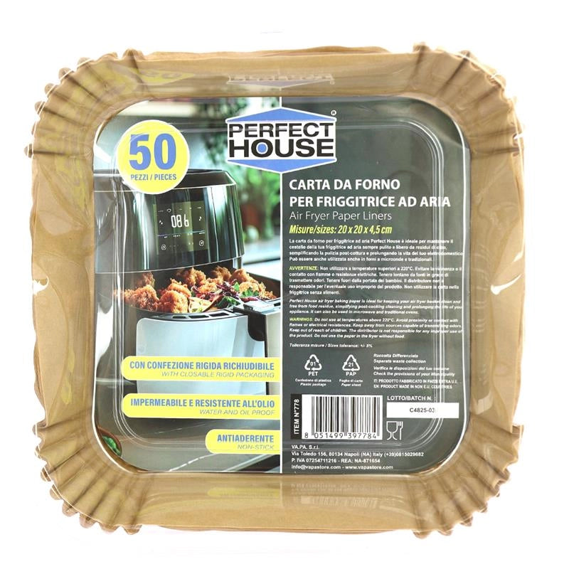 PERFECT HOUSE CARTA PER FRIGGITRICE AD ARIA CONFEZIONE RICHIUDIBILE RIGIDA QUADRATO 20X20X4,5 CM 200 PZ