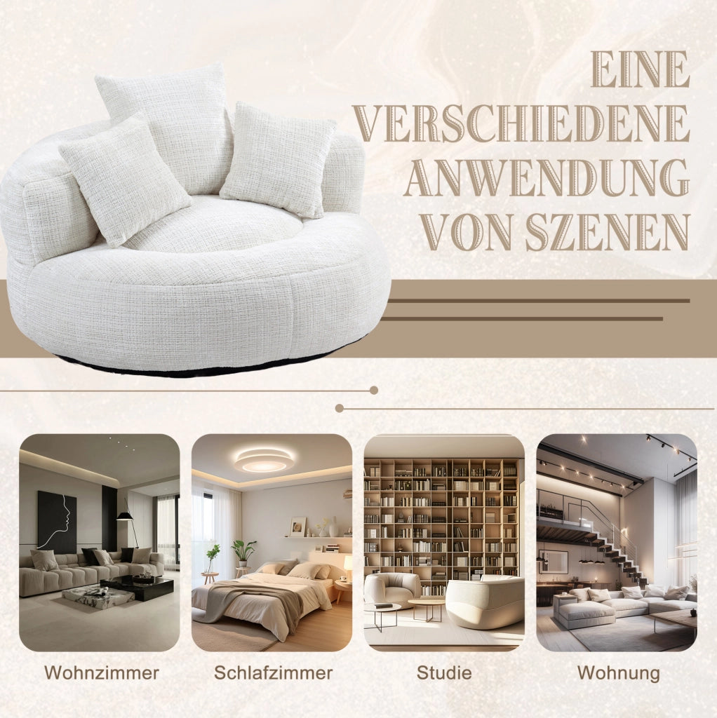 Sitzsack poltrona lazy in ciniglia beige 108x108x52 cm con schienale alto e braccioli