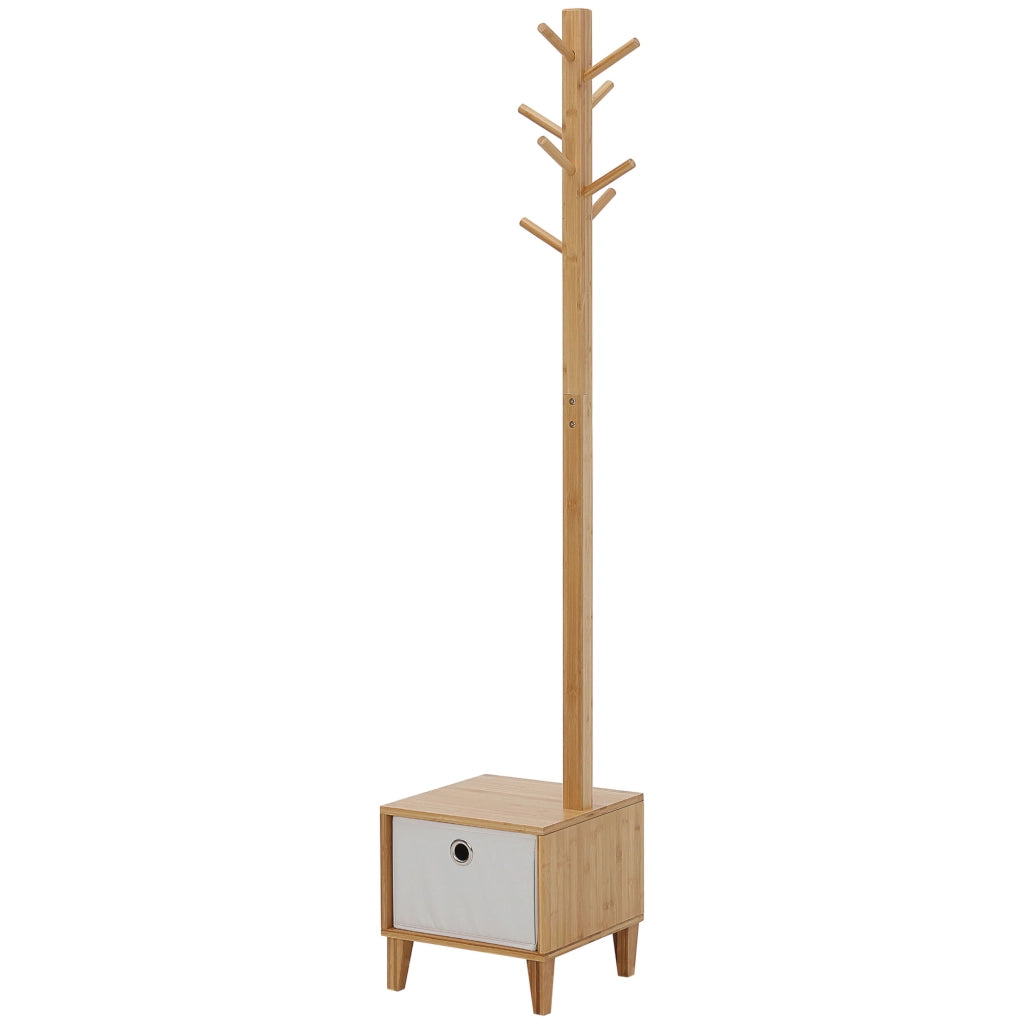 Appendiabiti con Banco e Cassetto ¨C Zephmum ¨C Legno Bamb¨´ Naturale 35x35x177 cm