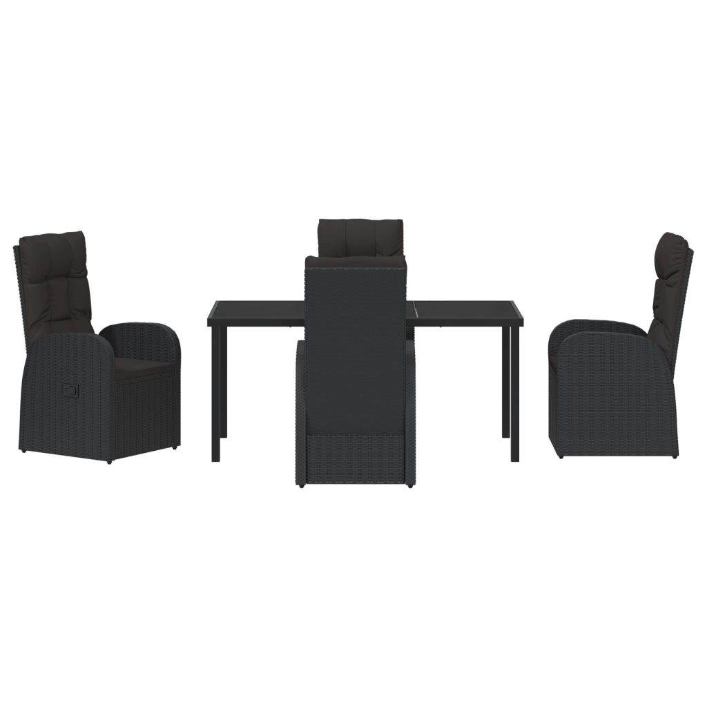 Set da Pranzo per Giardino in 5 Pezzi con Cuscini Neri in Polyrattan