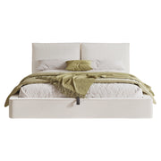 Letto Contenitore Matrimoniale 180x200 cm; con Sollevamento Idraulico e Testiera in Bouclé Beige