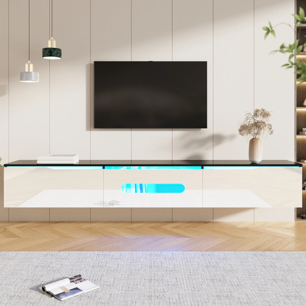 OKWISH Mobile TV con 3 Ante e LED, Sospeso o da Pavimento, Finitura Lucida e Opaca, per Soggiorno, 180 x 35 x 30 cm