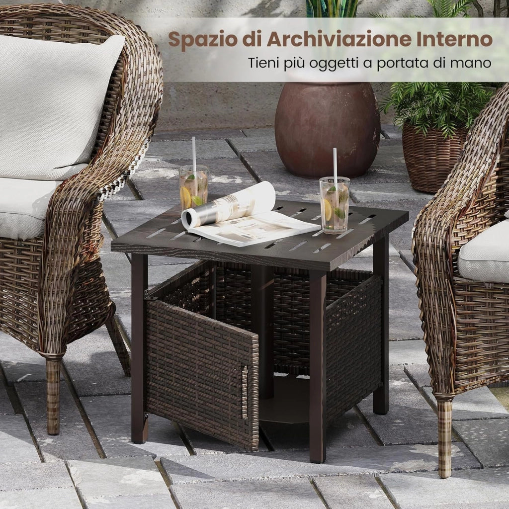 Tavolino da Esterno con Foro per Ombrellone da 4,9 cm, Tavolo da Patio in Rattan PE, Tavolino Laterale per Giardino, Terrazza e Bordo Piscina, Portata 120 kg