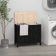 Contenitore per Bucato Nero 88,5x44x76 cm Legno Massello Pino 823583