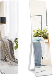 2 in 1 Specchio da Parete/da Terra con Telaio in Legno Massiccio, Ideale per Corridoio, Spogliatoio, 160 x 37 cm, Bianco